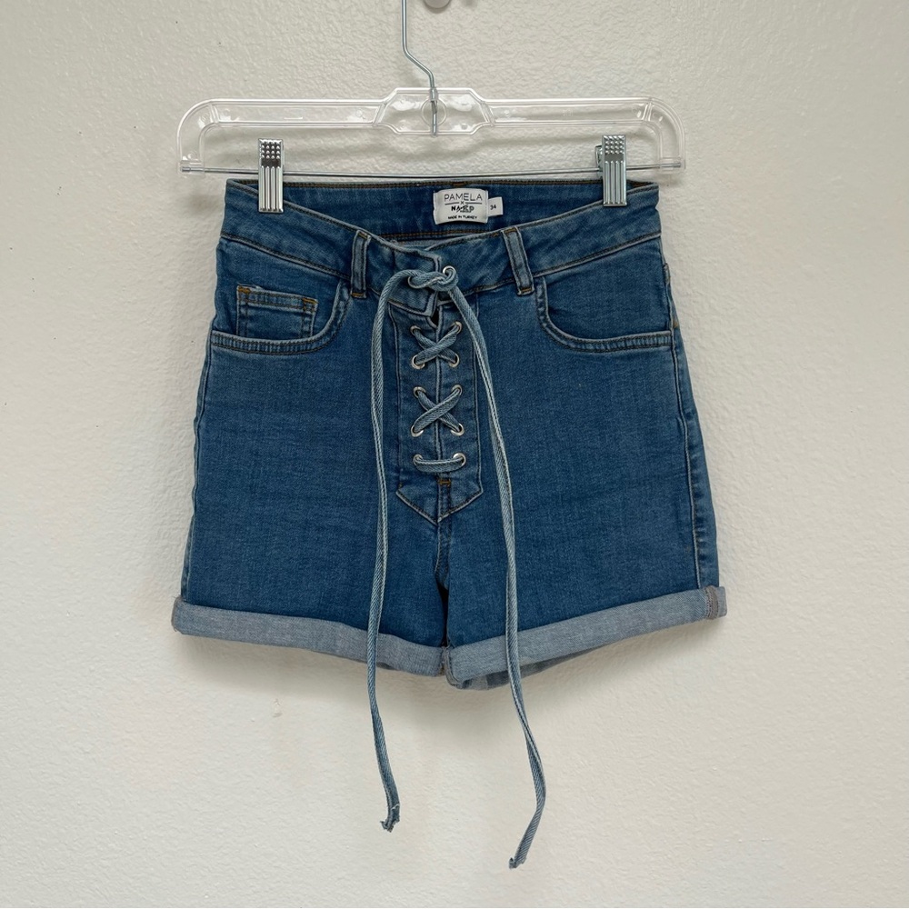 Lace-Up Denim Shorts